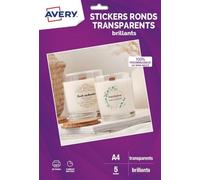 AVERY - 120 adesivi rotondi trasparenti personalizzabili e stampabili - 4 cm - stampa a getto d'inchiostro