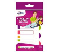 Avery Confezione da 24 etichette plastificate bianche con bordure rosa fluo/viola/verde/arancione