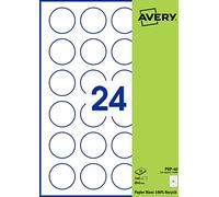 Avery - 240 etichette adesive rotonde, carta bianca riciclata, diametro 40 mm, personalizzabili e stampabili laser, getto d'inchiostro e copiatrice (Prp-40.Fr)