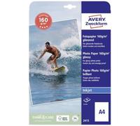 Avery 2415 Carta Fotografica Patinata Lucida 160 g Inkjet A4 20+20 FF, Bianco