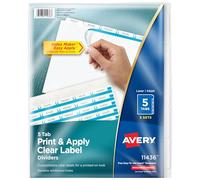 Avery 5 Tab Dividers for 3 Ring Binder, Easy Print & Apply Clear Label Strip, Index Maker Customizable White Tabs, 10-Pack of 5 Sets, 50 Sets Total (11436)