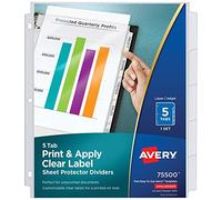 Avery 5-Tab Sheet Protector Dividers, Easy Print & Apply Clear Labels, Index Maker, White Tabs, 1 set (75500)