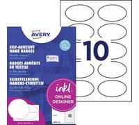 badge adesivi per tessuti ovali avery 85x50 mm - 10 et/foglio - stampanti inkjet - conf. 20 fogli - j4882-20