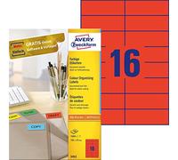 Avery A4 (210 x 297 mm), 1600 etichette (100 fogli x 16), colore: Rosso