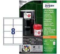 Avery B 3427-50 formato A4, Ultra resistenti impermeabili GHS BS5609 etichette, certificati, per tutti i tipi di stampanti, 105 x 74 mm, colore: bianco