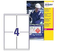 Avery B 7169-50 formato A4, Ultra resistenti impermeabili GHS BS5609 etichette, certificati, per tutti i tipi di stampanti, 99 x 139 mm, colore: bianco