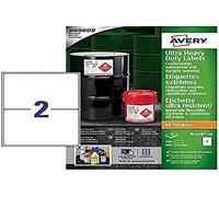Avery B7168-50 Etichette adesive extra forti, ultra resistenti, impermeabili, per uso industriale, GHS, 4 etichette per foglio A4, bianco, 144 x 200 mm