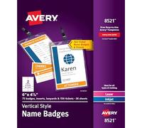 Avery Badge personalizzabili, 15,2 x 10,8 cm, 75 porta badge verticali con cordini, inserti stampabili per etichette con nome con biglietti (8521)