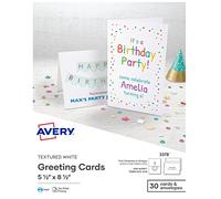 AVERY Biglietti di Auguri stampabili, piegati a metà, 14 x 21,6 cm, Bianco Testurizzato, 30 Biglietti Vuoti con Buste (3378)