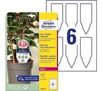 Avery Italia Cartellini per terreno e piante in plastica ultraresistente da 190µ su foglio A4, 128x47 mm, 6 cartellini per foglio, stampa laser fronte e retro, cordoncino incluso, confezione da 10 fogli