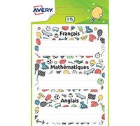 Avery - Confezione da 15 etichette scolastiche con motivi sportivi multicolore, 76 x 34 mm, bianco con linee, etichette adesive per nome, nome e materiali, adesivo personalizzato per la scuola