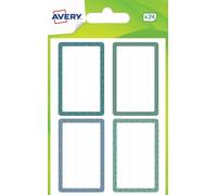 AVERY - Confezione da 24 etichette scolastiche con motivi blu/verdi. Formato 36 x 56 mm.