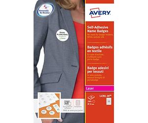 AVERY - Confezione da 240 spille rotonde autoadesive per tessuti, in seta di acetato bianca, diametro 51 mm, stampa laser, (L4781-20)