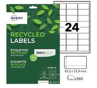 AVERY - Confezione da 360 etichette 100% riciclate autoadesive, formato 63,5 x 33,9 mm. Stampa laser e a getto d'inchiostro (LR7159-15)