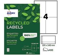 AVERY - Confezione da 400 etichette 100% riciclate autoadesive. Personalizzabili e stampabili. Dimensioni: 105 x 148,5 mm. Stampa laser e a getto d'inchiostro. (LR3483-100)