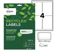 AVERY - Confezione da 60 etichette adesive riciclate al 100%, personalizzabili e stampabili, formato 99,1 x 139 mm. Stampa laser e inkjet (LR7169-15)