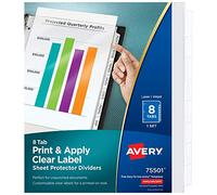 Avery Divisori protettivi per fogli con 8 linguette, etichette trasparenti stampabili, facili da staccare, indicizzatore, linguette bianche, 1 set (75501)