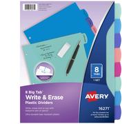 Avery Durable Plastic 8-Tab Write & Erase Big Tab Dividers for 3 Ring