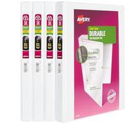 Avery Durable View 03362 - Raccoglitori a 3 anelli per casa, materiale scolastico, ufficio o organizzazione, anello inclinato da 1,3 cm, confezione da 4 raccoglitori bianchi