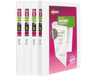Avery Durable View 03362 - Raccoglitori a 3 anelli per casa, materiale scolastico, ufficio o organizzazione, anello inclinato da 1,3 cm, confezione da 4 raccoglitori bianchi