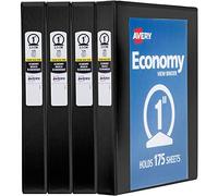 Avery Economy View Binder, with 1.5 inch Round Ring, Black, 5725) Confezione da 4 1 Inch Nero