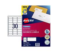 Avery Etichette A4 per stampanti laser, etichette stampabili per imballaggi, spedizioni e indirizzi, colore bianco, 64 x 26,7 mm, 3000 etichette/100 fogli (959062/L7158)