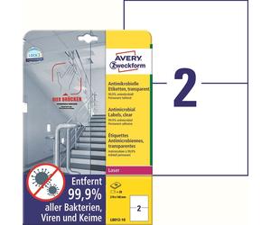 Avery Etichette antimicrobiche 210 x 148 mm trasparenti, 20 pezzi.