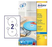 Avery Etichette per CD J8676-100, stampabili e personalizzabili, 2 etichette per foglio A4, bianco