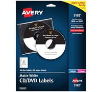 Avery Etichette per CD stampabili, bianco opaco, adesivo permanente, stampanti laser e a getto d'inchiostro, 40 etichette vuote per CD e 80 etichette per dorso, ideali per etichette CD, DVD, etichette