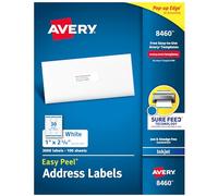 Avery Etichette per indirizzi con alimentazione sicura per stampanti a getto d'inchiostro, 1" x 2-5/8", 3.000 etichette, adesivo permanente (8460), bianco