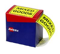 Avery Etichette prestampate per prodotti misti, fluoro, confezione da 750 | Etichette di carta giallo fluo, adesivo permanente, formato rotolo con scatola dispenser, 125 x 75 mm