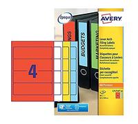 Avery Filing Labels Laser Lever Arch 4 per Sheet 200x60mm Assorted Ref L7171A-20 [80 Labels], 80 Pezzi