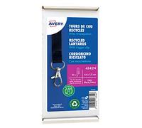 Avery Italia 4842N Cordoncini in Rpet riciclato nero con gancio e chiusura di sicurezza 440x15mm, 10 pezzi