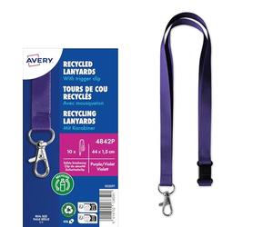 Avery Italia 4842P - Cordoncini in Rpet Riciclato Viola con Gancio e Chiusura di Sicurezza 440x15mm, 10 Pezzi - Per Porta Badge in Fiere, Eventi e Conferenze