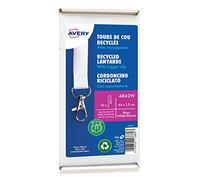 Avery Italia 4842W Cordoncini in Rpet riciclato bianco con gancio e chiusura di sicurezza 440x15mm, 10 pezzi