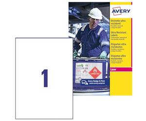 Avery Italia B4775-50 Etichette ultra resistenti impermeabili conformi GHS, per tutti i tipi di stampanti, 210 x 297 mm, bianche