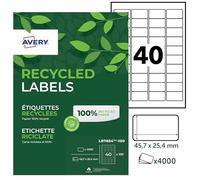 Avery Italia Etichette in carta riciclata bianca per buste e pacchi 45,7x25,4mm, 40 etichette per foglio, adesivo permanente, stampanti Laser, confezione da 100 fogli