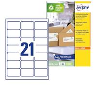 Avery Italia Etichette in carta riciclata bianca per buste e pacchi 63,5x38,1mm, 21 etichette per foglio, adesivo permanente, stampanti Laser, confezione da 15 fogli