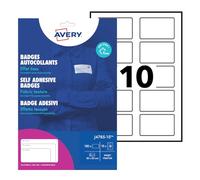 Avery Italia J4785-15 - Badge identificativi adesivi, 15 fogli A4, rettangolari 80x50mm, 10 badge per foglio, rimovibili, per stampanti inkjet