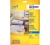 Avery etichette adesive in carta bianca - tecnologia QuickDRY®- adesivo permanente - 63,5x33,9mm - 24 etichette per foglio - 25 fogli - stampa inkjet - bianco carta J8159-25