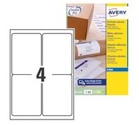 Avery Italia J8169-25 Etichette adesive in carta bianca, 25 fogli A4, rettangolari 99,1x139mm, 4 etichette per foglio, adesivo permanente, stampanti inkjet