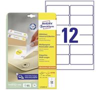 Avery Italia L4743REV-25 Etichette adesive carta bianca adesivo rimovibile nessun residuo, 25 fogli A4, rettangolari 99,1x42,3mm, 12 etichette per foglio, adesivo rimovibile, stampanti laser e inkjet