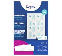 Avery L4794-10 Cartoncini per posto/tenda stampabili, 4 carte per foglio A4, bianco