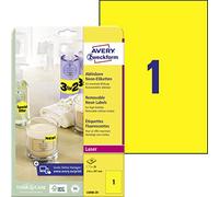 Avery Italia L6006-20 Etichette Fluorescenti, 1 Pezzo per Foglio, 20 Fogli, 210 x 297, Giallo
