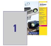 Avery Italia L6013-20 Etichette adesive resistenti in poliestere argento, 1 etichetta per foglio, 210x297mm, 20 fogli, stampanti laser