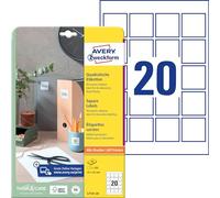 Avery etichette adesive in carta bianca coprente - adesivo permanente - 45x45mm - 20 etichette per foglio - 25 fogli - stampa laser e inkjet - bianco carta L7121-25