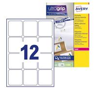 Avery Italia L7164-100 Etichette adesive in carta bianca, 100 fogli A4, rettangolari 63,5x72mm, 12 etichette per foglio, adesivo permanente, stampanti laser