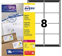 Avery Italia L7165-250 Etichette adesive in carta bianca, 250 fogli A4, rettangolari 99,1x67,7mm, 8 etichette per foglio, adesivo permanente, stampanti laser