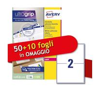 Avery Italia L7168-60P Etichette adesive in carta bianca, 50+10 fogli extra, rettangolari 199,6x143,5mm, 2 etichette per foglio, adesivo permanente, stampanti laser