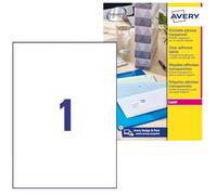Avery Italia L7567-25 Etichette adesive trasparenti lucide, 25 fogli A4, rettangolari 210x297mm, 1 etichette per foglio, adesivo permanente, stampanti laser